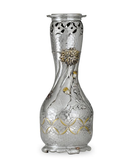 A MONUMENTAL PARCEL-GILT SILVER AND MIXED-METAL VASE