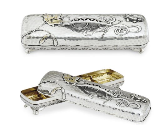 A PARCEL-GILT SILVER PEN BOX