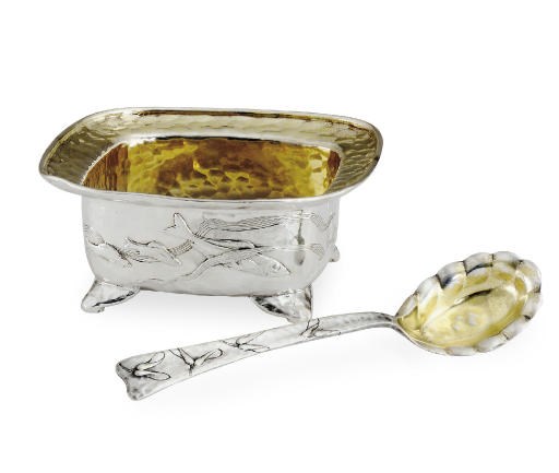 A SILVER CONDIMENT BOWL AND SPOON