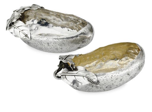 TWO SILVER OLIVE DISHES