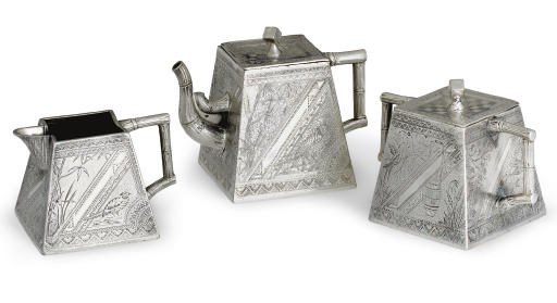 A THREE-PIECE SILVER-PLATED TEA SERVICE