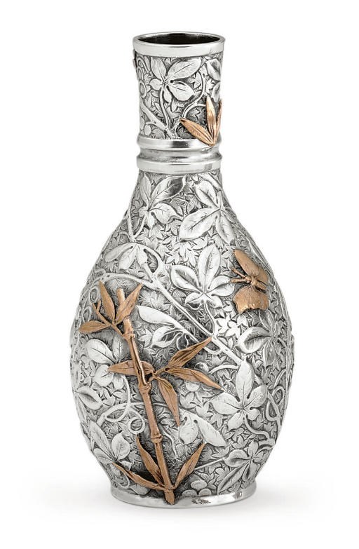 A SILVER AND MIXED-METAL BUD VASE