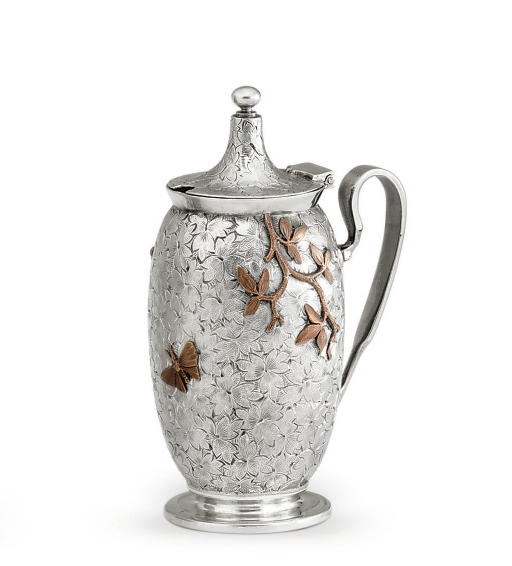 A SILVER AND MIXED-METAL MUSTARD POT