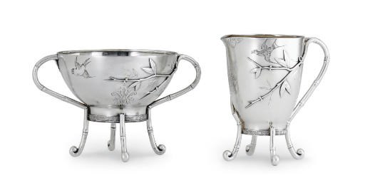 A SILVER SUGAR BOWL AND CREAM JUG