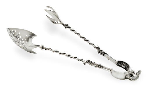 A PAIR OF SILVER ICE TONGS