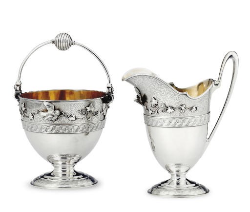 A SILVER CREAM JUG AND SUGAR PAIL