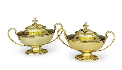 A PAIR OF GEORGE III SILVER-GILT SAUCE TUREENS OF AMERICAN INTEREST
