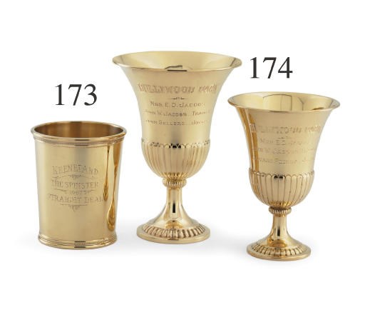 TWO GOLD TROPHY GOBLETS: HOLLYWOOD PARK, WON BY STRAIGHT DEAL AND EXHIBITIONIST