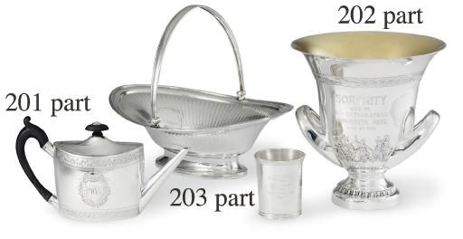 A GEORGE III SILVER TROPHY TEAPOT: WON BY AFFECTIONATELY