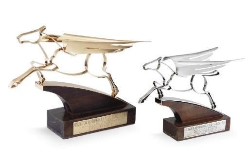 A GOLD AND A SILVER HORSE FIGURE: WON BY SEARCHING AND ADMIRING