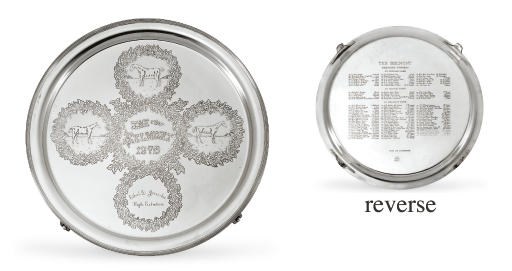 AN IMPORTANT SILVER SALVER: THE BELMONT TROPHY, WON BY HIGH ECHELON