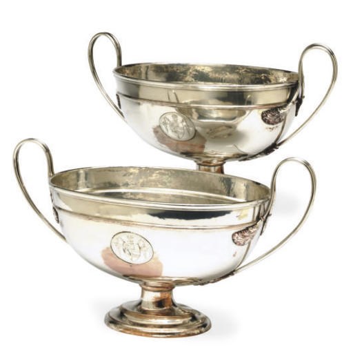 A PAIR OF SHEFFIELD-PLATED TWO HANDLED SOUP TUREENS,
