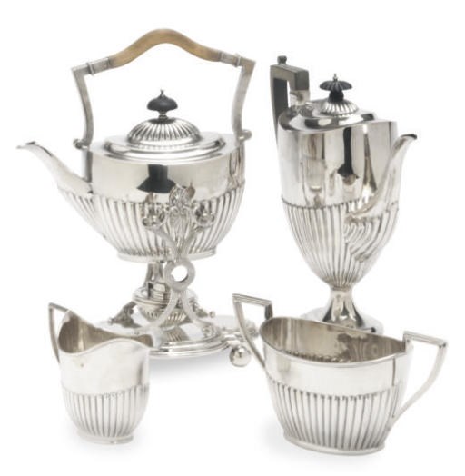 AN ASSEMBLED VICTORIAN AND EDWARDIAN SILVER SEVEN-PIECE TEA AND COFFEE SERVICE,