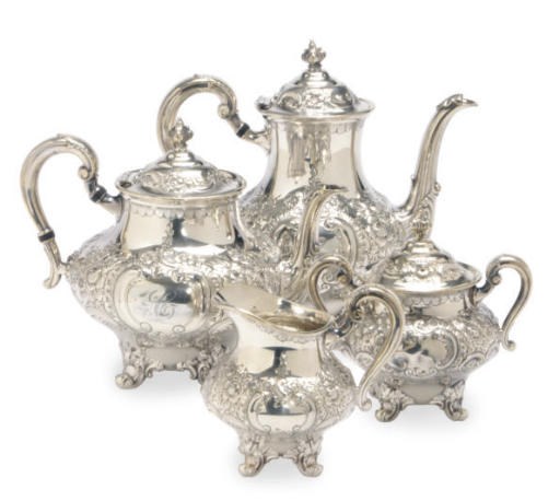 AN AMERICAN SILVER-PLATED TEA AND COFFEE SERVICE,
