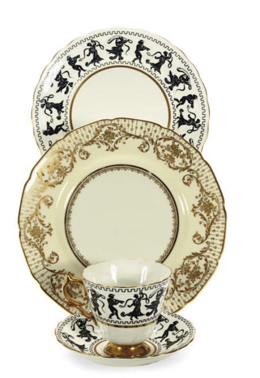 AN ASSEMBLED ENGLISH PORCELAIN BREAKFAST SERVICE,
