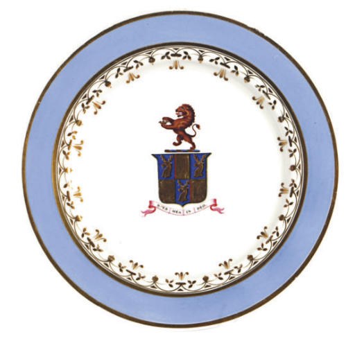 A SET OF FOURTEEN ENGLISH PORCELAIN ARMORIAL PLATES,