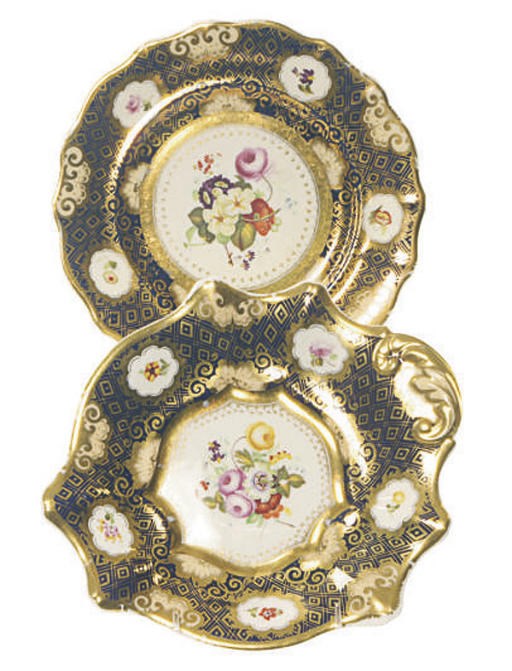 AN ENGLISH PORCELAIN COBALT BLUE GROUND AND GILT DESSERT SERVICE,