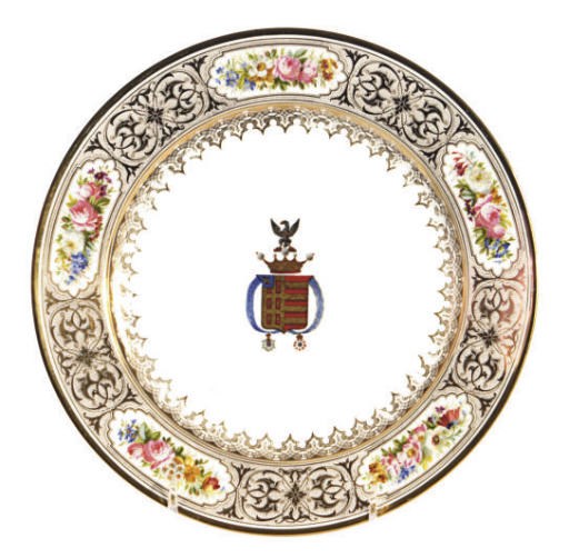 A SET OF THIRTY-THREE LIMOGES PORCELAIN ARMORIAL PLATES,