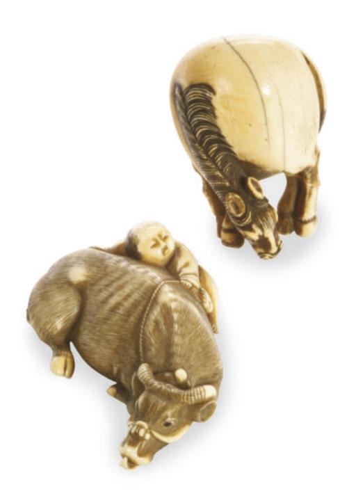 TWO JAPANESE IVORY NETSUKE,**