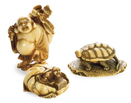 A GROUP OF SIX JAPANESE IVORY NETSUKE,**