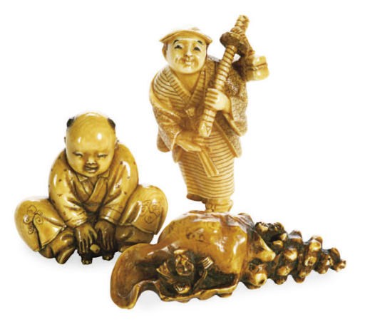 A GROUP OF SIX JAPANESE IVORY NETSUKE,**