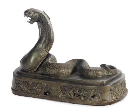 A BRONZE MODEL OF A HISSING COBRA,