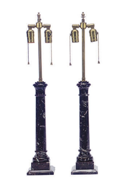 A PAIR OF MARBLE COLUMN-FORM TABLE LAMPS,