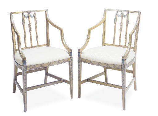 A PAIR OF REGENCY PAINTED ARMCHAIRS,