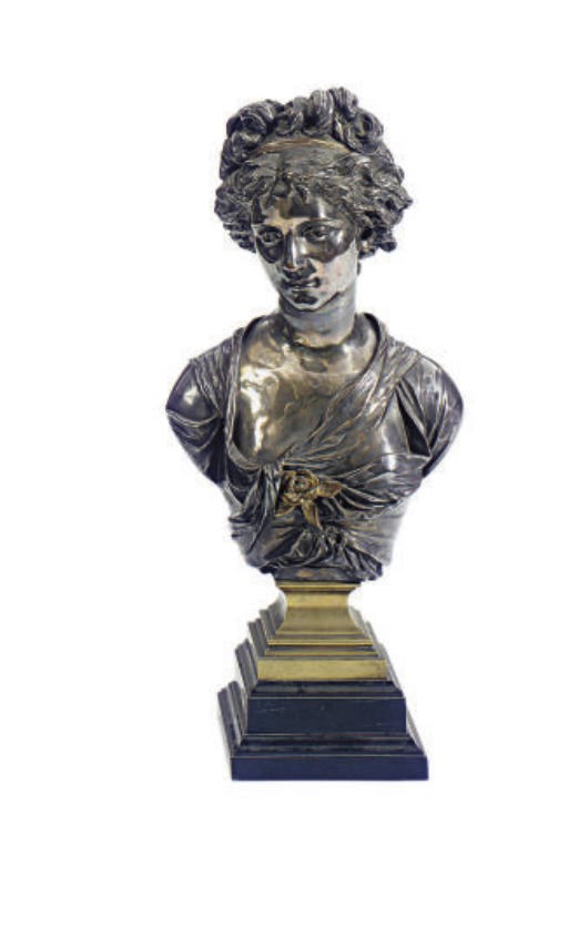 A FRENCH SILVERED AND PARCEL-GILT BRONZE BUST OF A WOMAN,