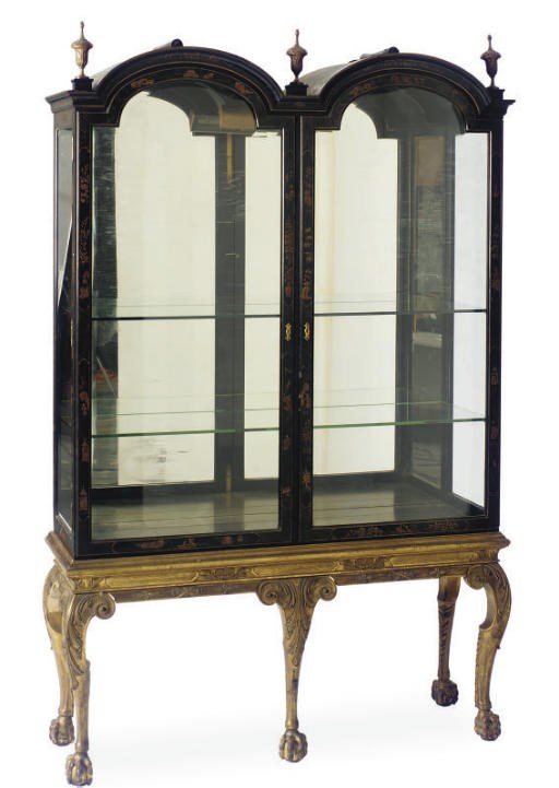 A CHINOISERIE DECORATED AND GILTWOOD DISPLAY CABINET-ON-STAND,