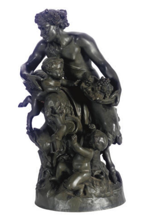 A FRENCH PATINATED BRONZE FIGURAL GROUP,