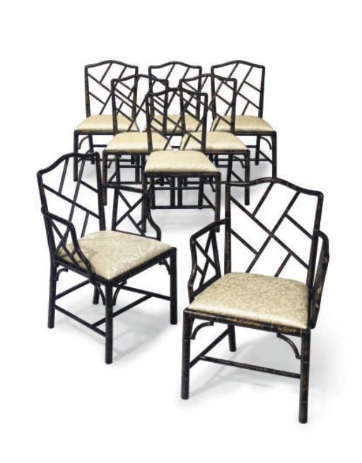 A SET OF EIGHT BLACK-PAINTED AND PARCEL-GILT DINING-CHAIRS