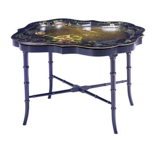 A VICTORIAN TOLE PEINTE TRAY-ON-STAND,