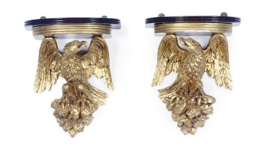 A PAIR OF GILTWOOD EAGLE-FORM WALL BRACKETS,