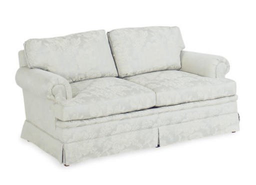 A GREY SILK DAMASK TWO-SEAT SOFA,