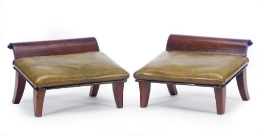 A PAIR OF MAHOGANY GOUT STOOLS,