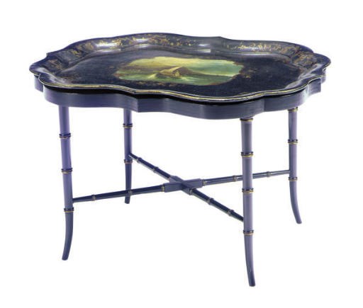 A PAPIER MACHE TRAY-ON-STAND,