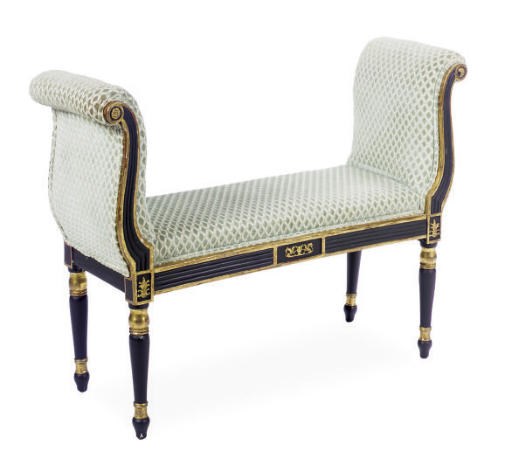 A REGENCY EBONIZED AND PARCEL-GILT WINDOW BENCH,