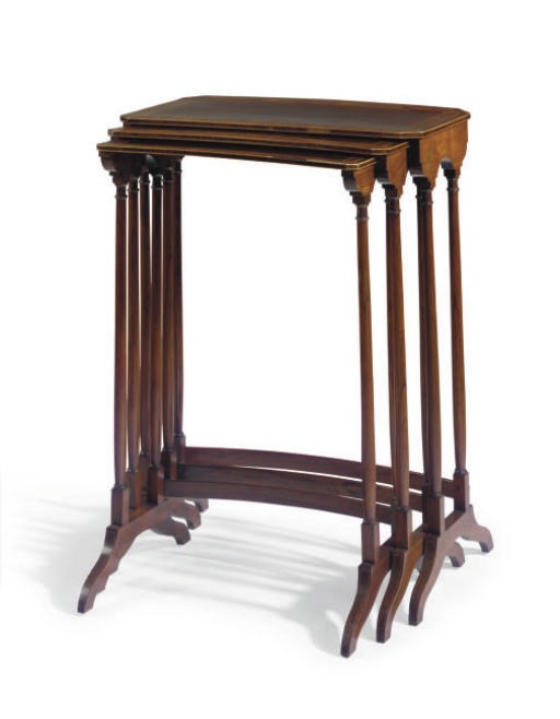 A NEST OF THREE VICTORIAN ROSEWOOD AND MARQUETRY QUARTETTO TABLES**