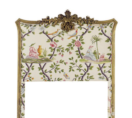 A PAIR OF ITALIAN GILTWOOD AND CREAM FLORAL UPHOLSTERED HEADBOARDS,