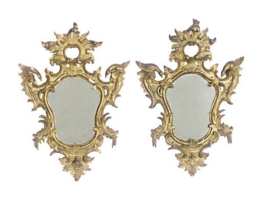 A PAIR OF ITALIAN GILTWOOD WALL MIRRORS,
