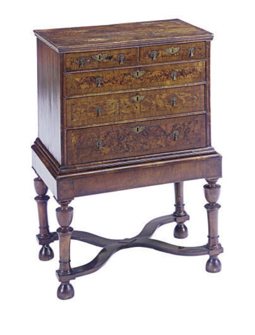 A WILLIAM AND MARY WALNUT AND BURR ASH CHEST,