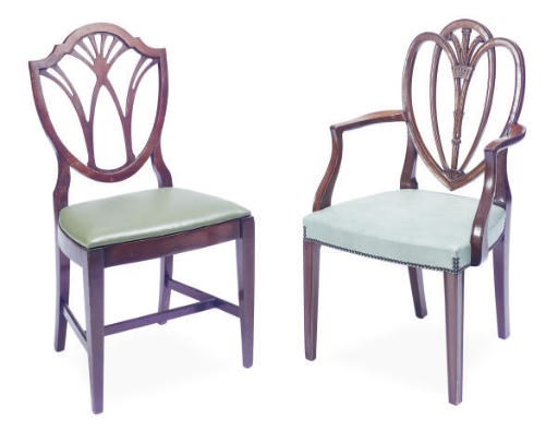 A SET OF TEN MAHOGANY DINING CHAIRS,