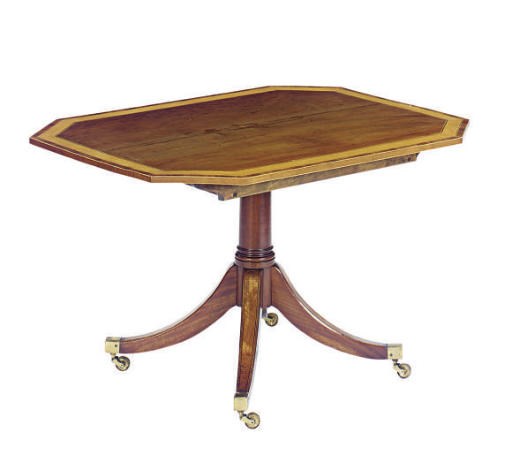 A GEORGE III MAHOGANY AND SATINWOOD-BANDED TILT-TOP TABLE,