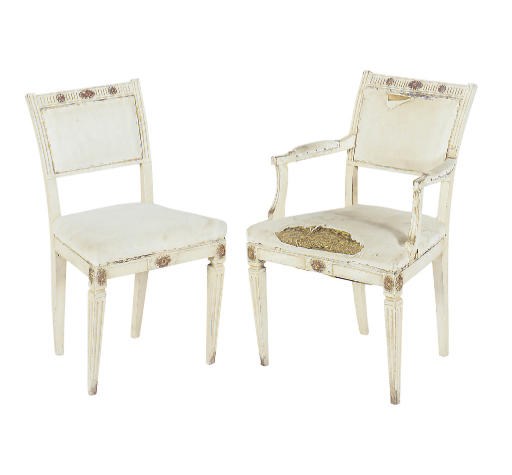 A SET OF CONTINENTAL CREAM-PAINTED AND PARCEL-GILT CHAIRS,