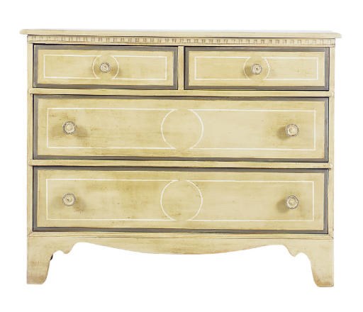 A CONTINENTAL GREY-PAINTED CHEST OF DRAWERS,