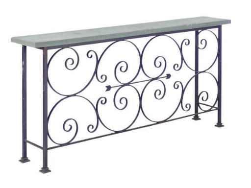 A PAINTED METAL BASE AND STONE TOP SIDE TABLE,