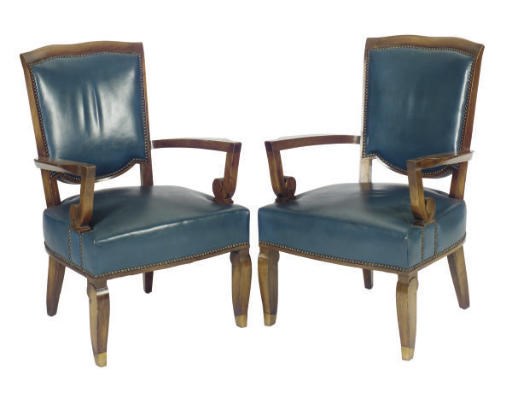 A SET OF FOUR FRENCH ART DECO MAHOGANY ARMCHAIRS,