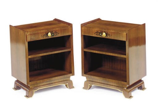 A PAIR OF FRENCH ART DECO MOTHER-OF-PEARL INLAID ROSEWOOD END TABLES,