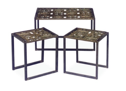 A WROUGHT IRON AND GILT-BRONZE LOW TABLE,